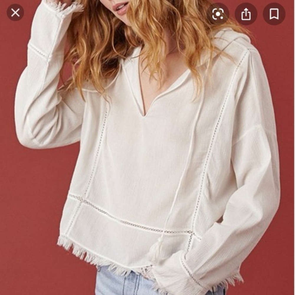 Sincerely Jules Cream Frayed Hem Hoodie